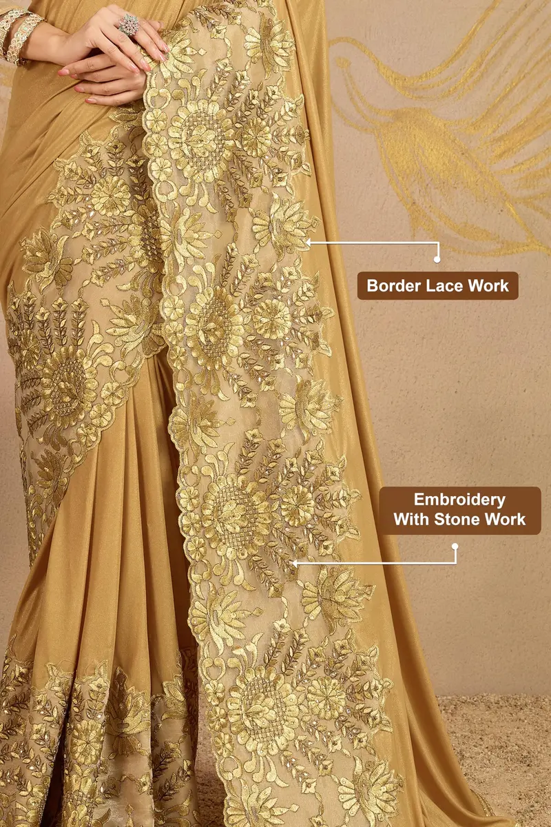 TRENDMALLS Women's Malai Silk Saree K817-Gold | Embroidery & Stone Work for Festive Wear - view 5