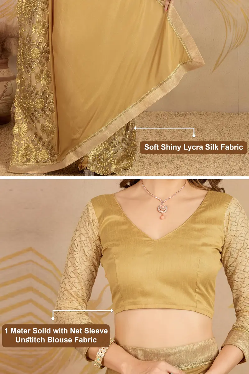 TRENDMALLS Women's Malai Silk Saree K817-Gold | Embroidery & Stone Work for Festive Wear - view 6