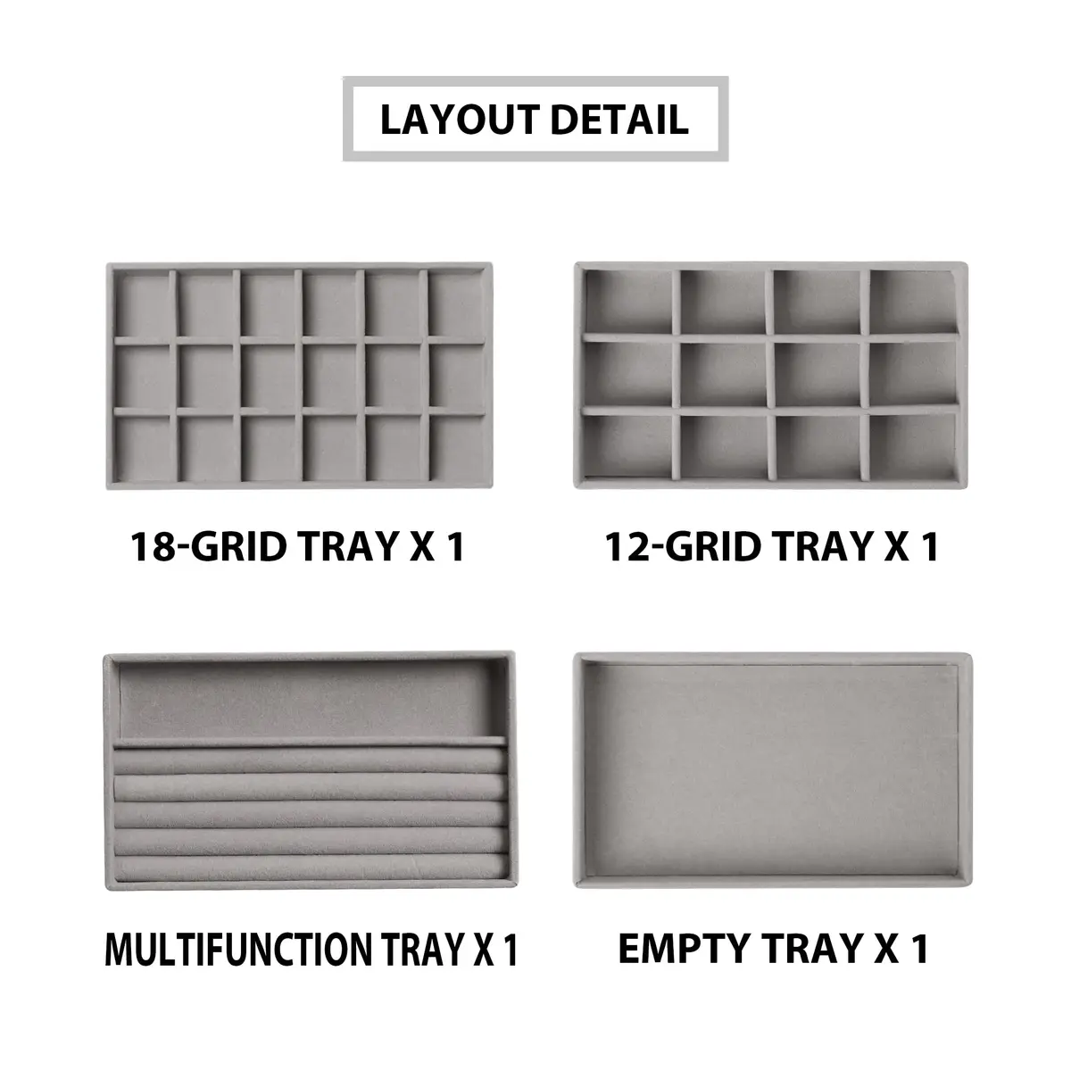 Frebeauty Jewelry Trays for Drawer | Set of 4 Velvet Organizer for Earrings, Rings & Necklaces, 8.3×4.75 inch - view 4