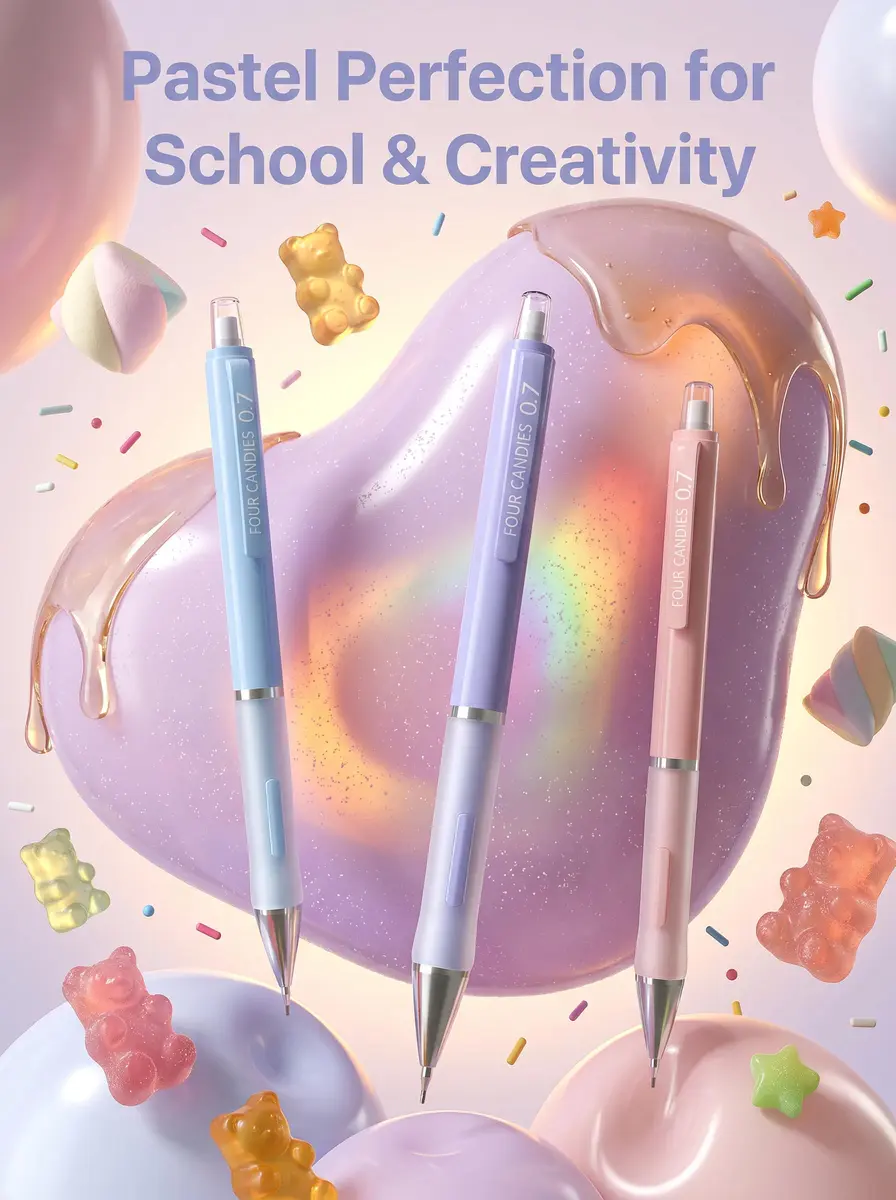 Four Candies 0.5mm Pastel Mechanical Pencil Set with Case, 3-Pack | Precision Writing for Students & Professionals - view 8