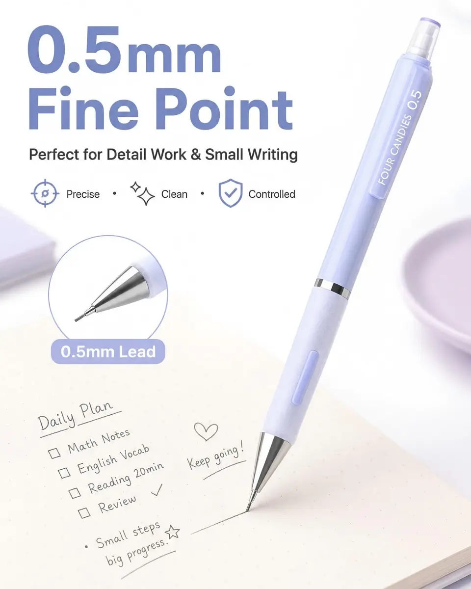 Four Candies 0.5mm Pastel Mechanical Pencil Set with Case, 3-Pack | Precision Writing for Students & Professionals - view 3
