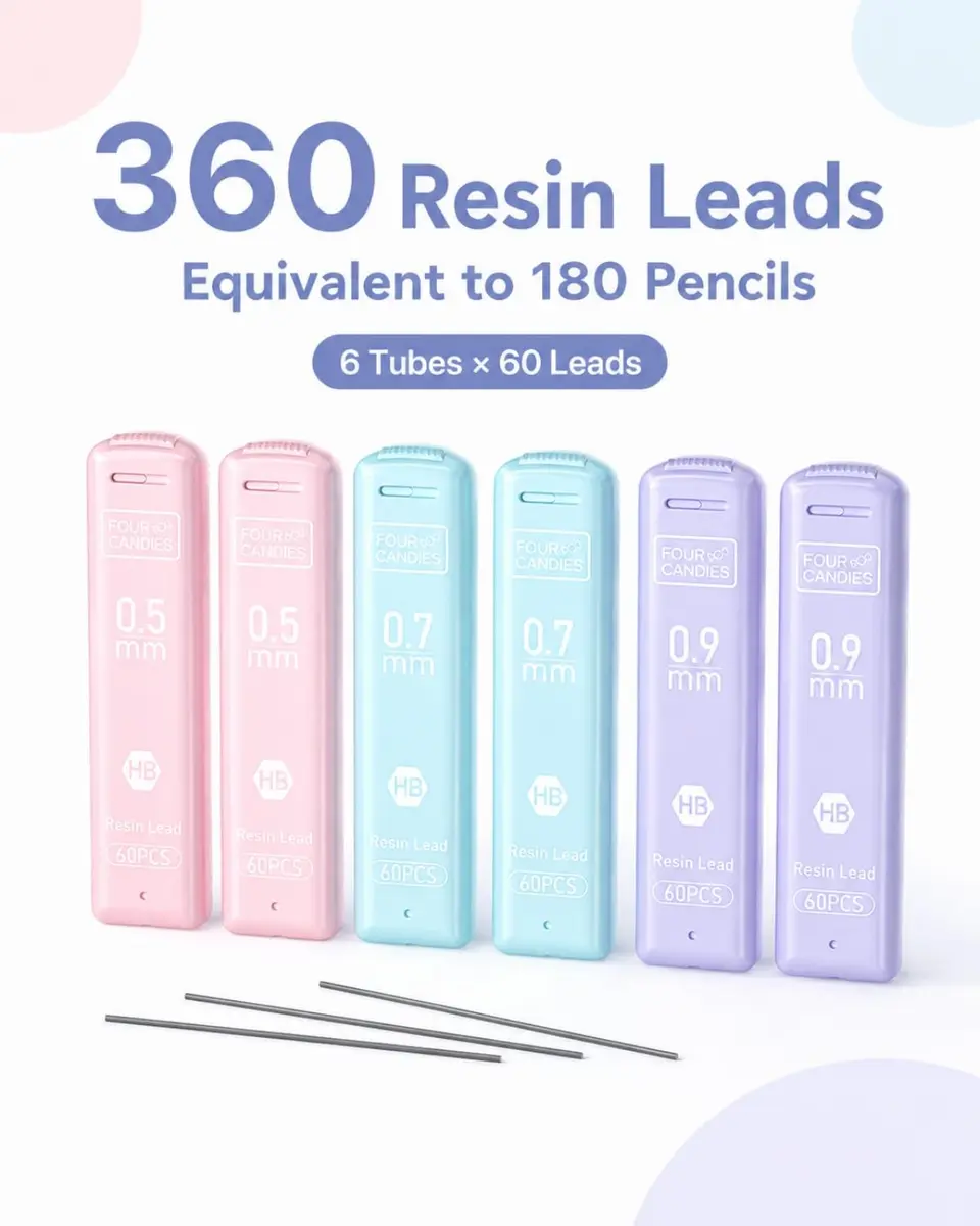 Four Candies Pastel Mechanical Pencil Set 0.7mm | Bulk Pack with 360 Leads & Erasers - view 4