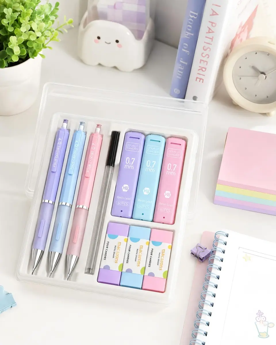 Four Candies Pastel Mechanical Pencil Set 0.7mm | Bulk Pack with 360 Leads & Erasers - view 2