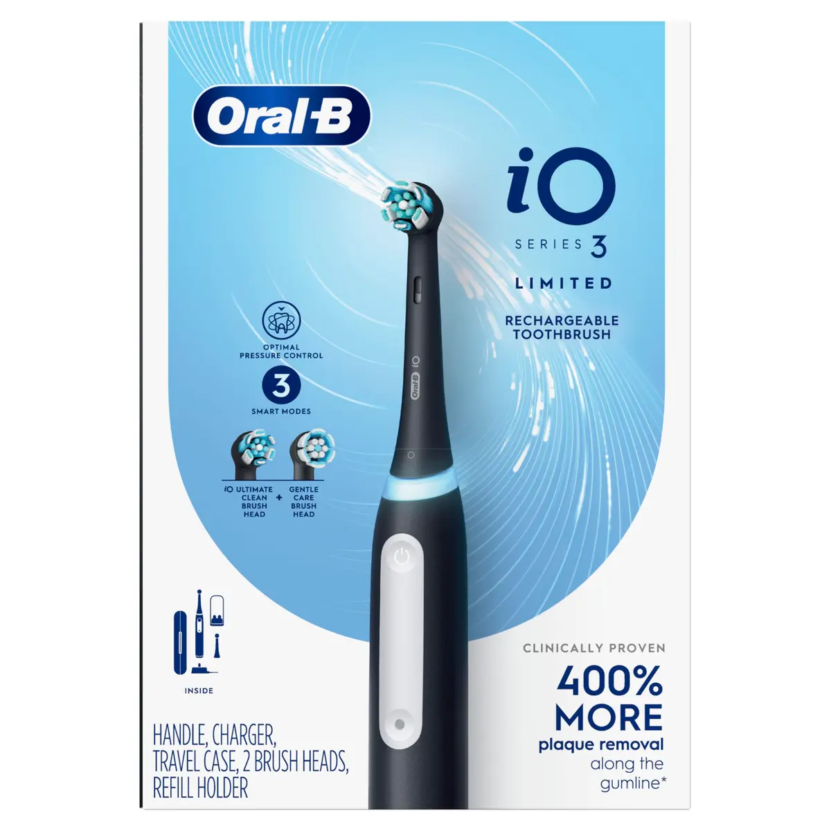 Oral-B iO Series 3 Limited Rechargeable Electric Toothbrush | 3 Modes, Pressure Sensor, 2 Brush Heads, Travel Case - view 9