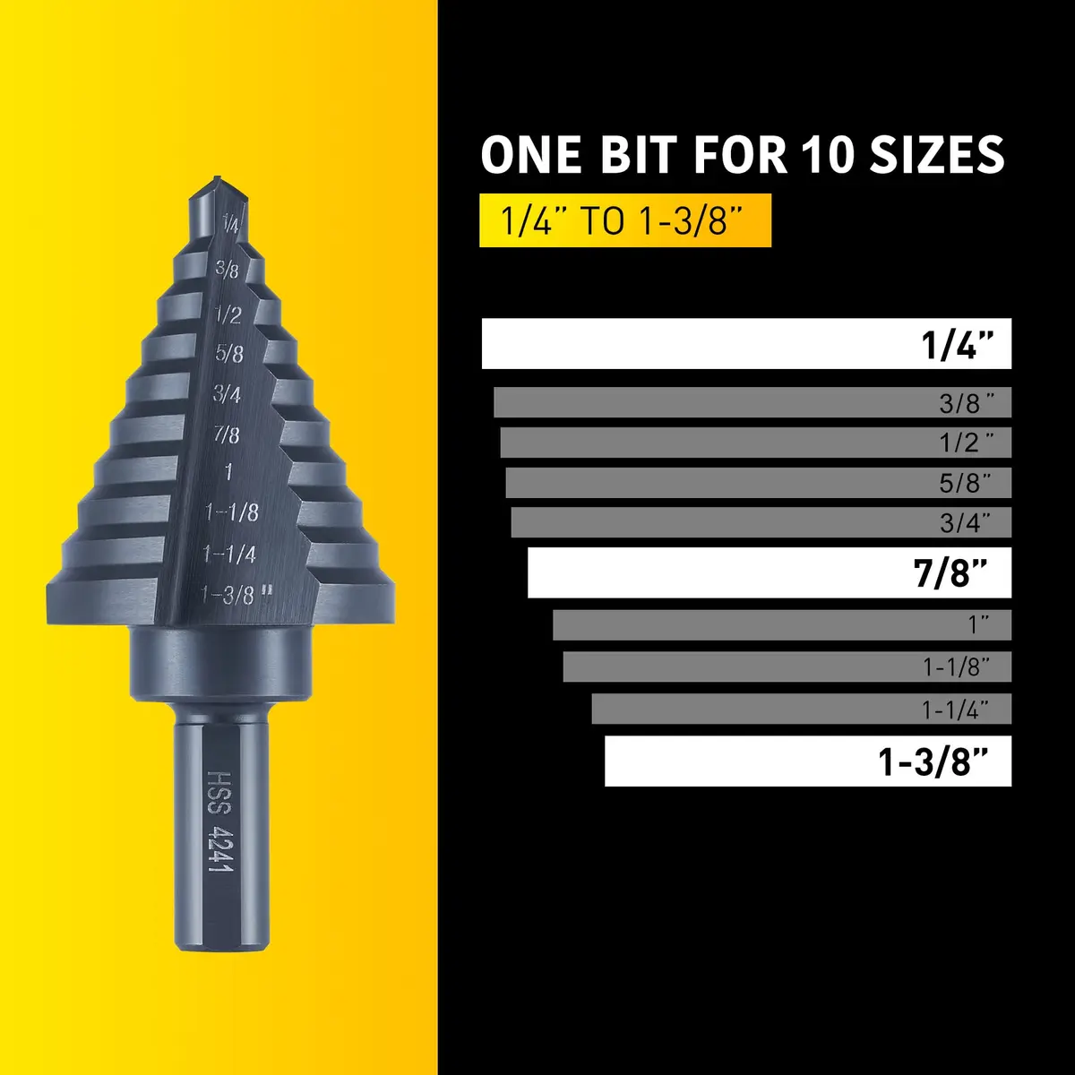 Anfrere 10 Sizes Step Drill Bit Set 1/4 to 1-3/8 Inches | High Speed Steel with Titanium Coating for Sheet Metal - view 5