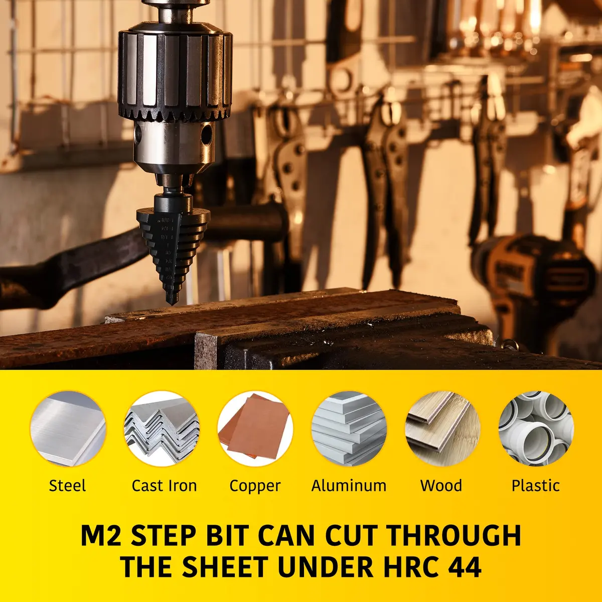 Anfrere 10 Sizes Step Drill Bit Set 1/4 to 1-3/8 Inches | High Speed Steel with Titanium Coating for Sheet Metal - view 6