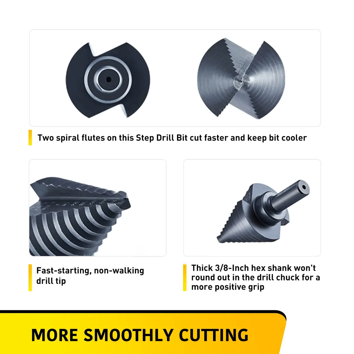Anfrere 10 Sizes Step Drill Bit Set 1/4 to 1-3/8 Inches | High Speed Steel with Titanium Coating for Sheet Metal - view 7