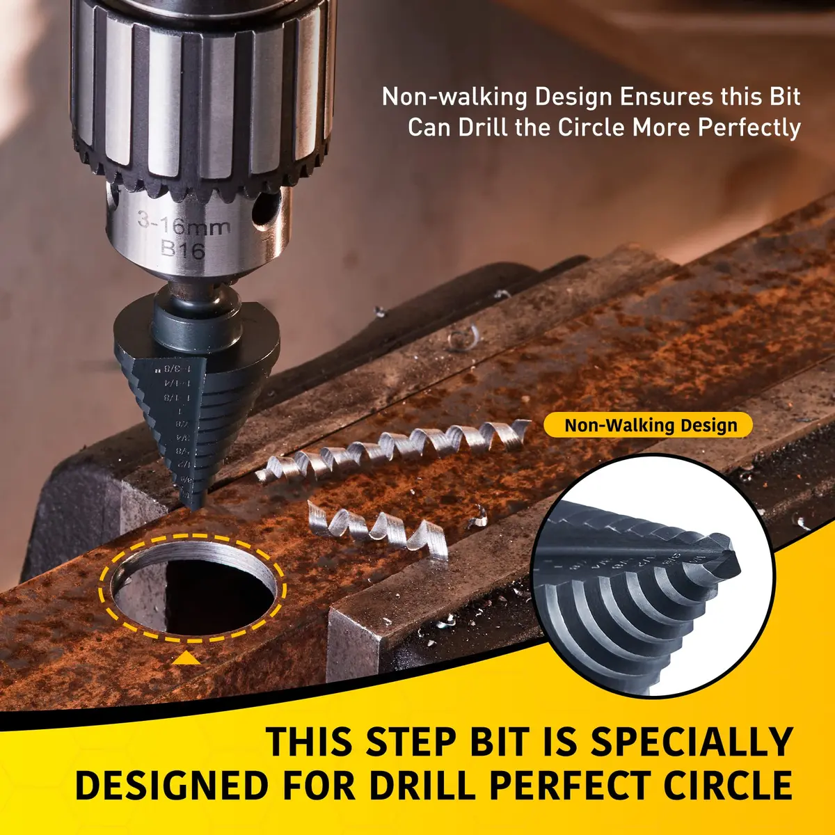 Anfrere 10 Sizes Step Drill Bit Set 1/4 to 1-3/8 Inches | High Speed Steel with Titanium Coating for Sheet Metal - view 3