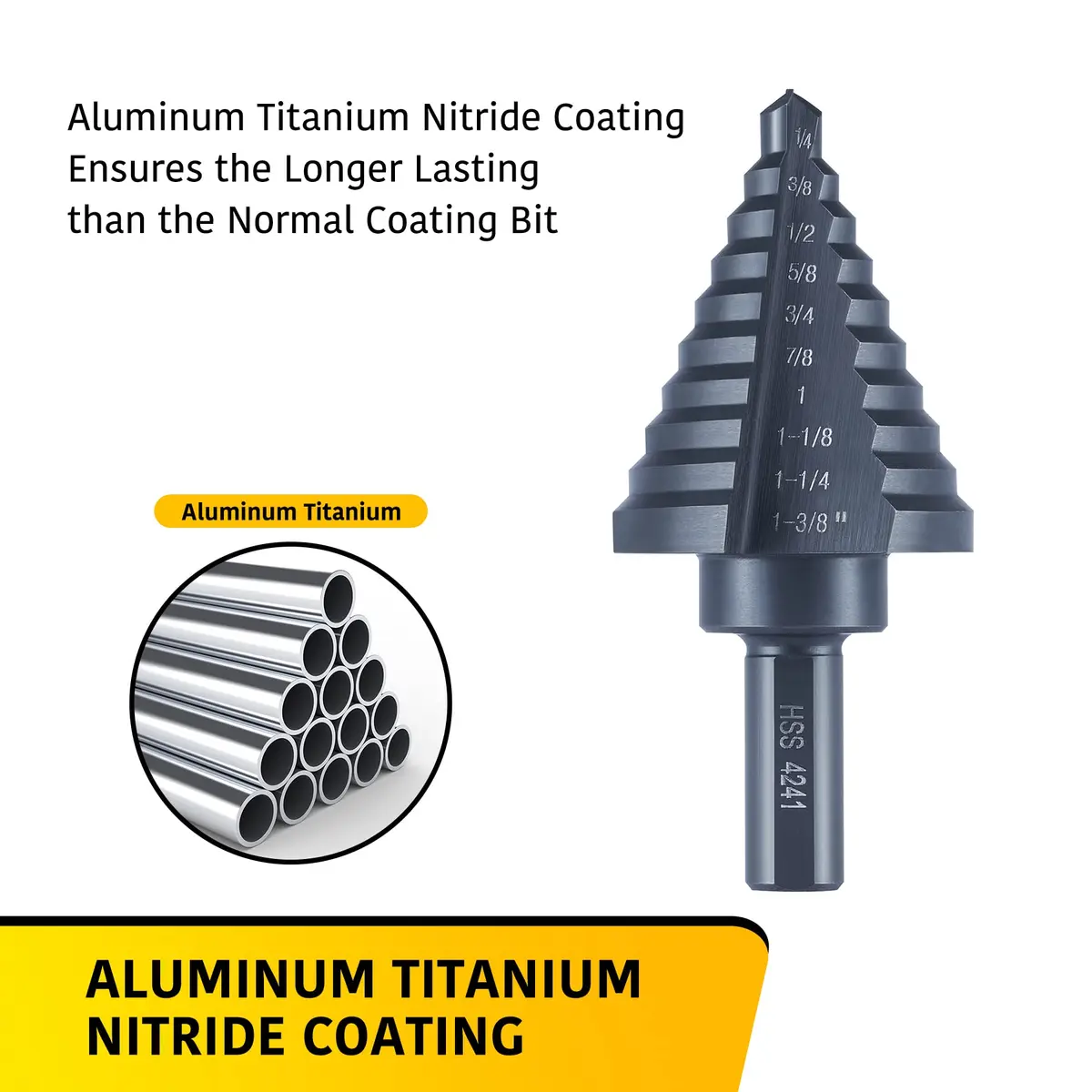 Anfrere 10 Sizes Step Drill Bit Set 1/4 to 1-3/8 Inches | High Speed Steel with Titanium Coating for Sheet Metal - view 4