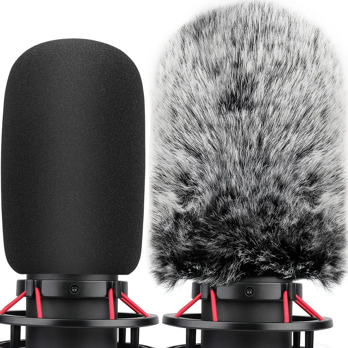 ChromLives Microphone Windscreen Combo Pack for HyperX QuadCast S, Foam & Furry Covers with Elastic Strap | Indoor/Outdoor Use - main product image
