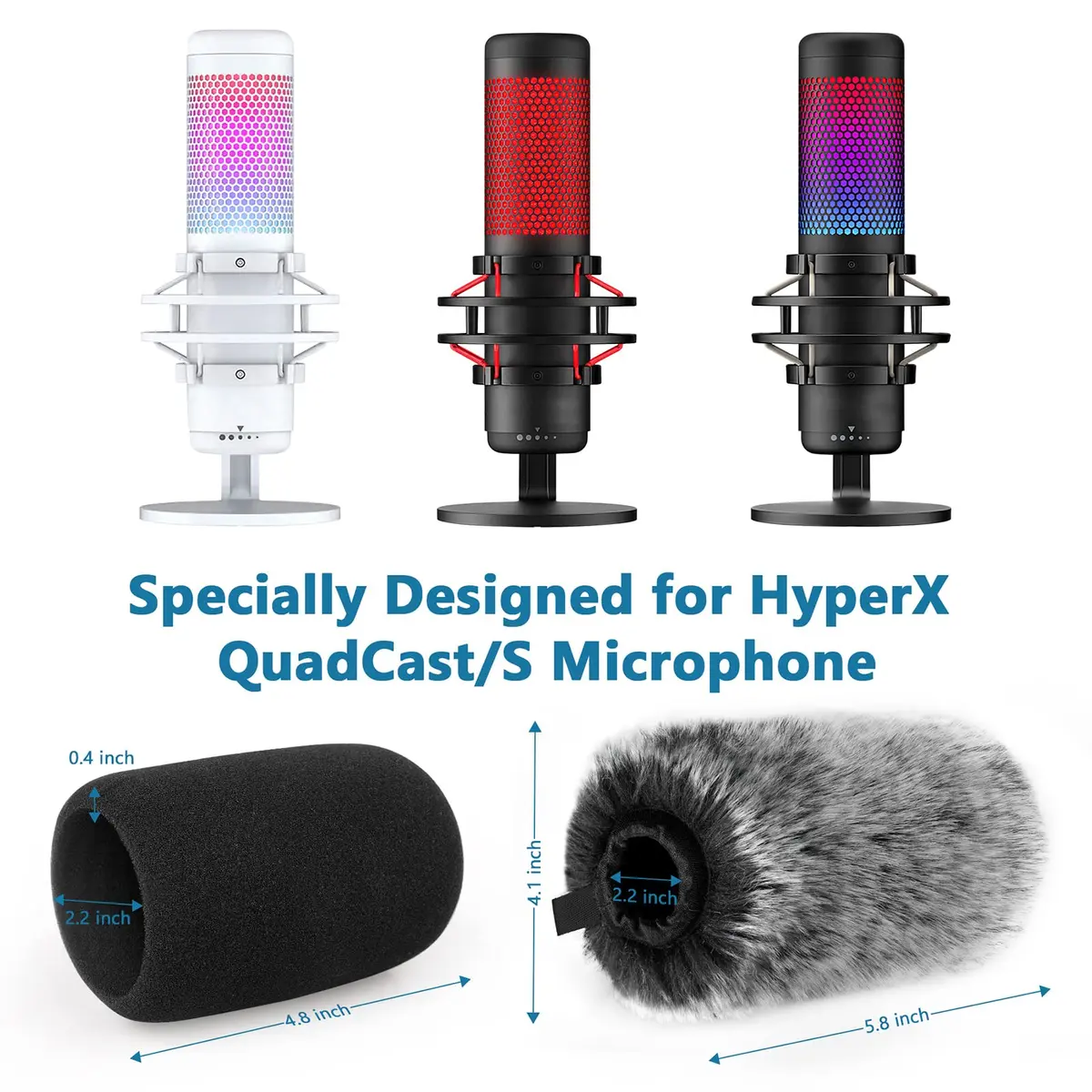 ChromLives Microphone Windscreen Combo Pack for HyperX QuadCast S, Foam & Furry Covers with Elastic Strap | Indoor/Outdoor Use - view 5