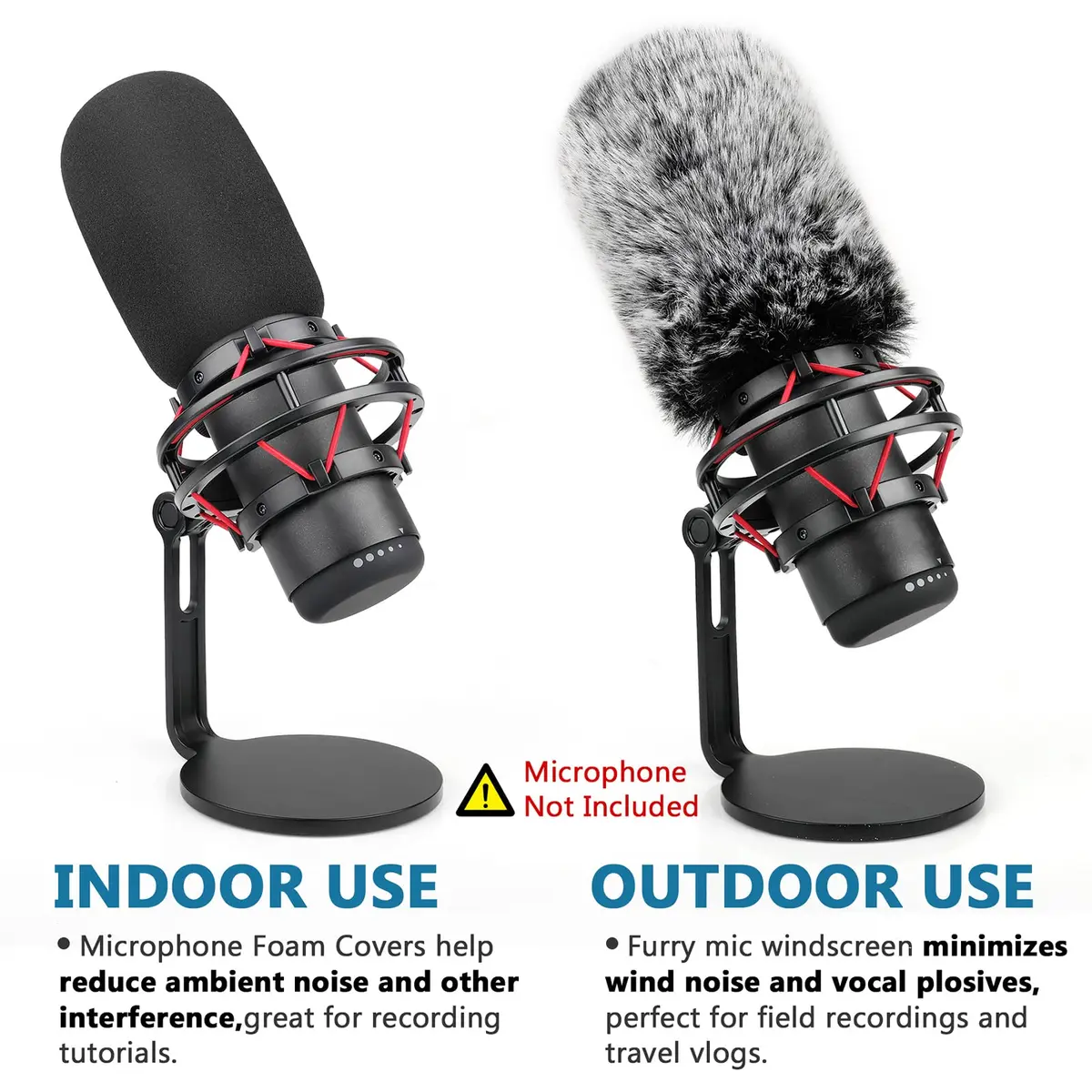 ChromLives Microphone Windscreen Combo Pack for HyperX QuadCast S, Foam & Furry Covers with Elastic Strap | Indoor/Outdoor Use - view 2