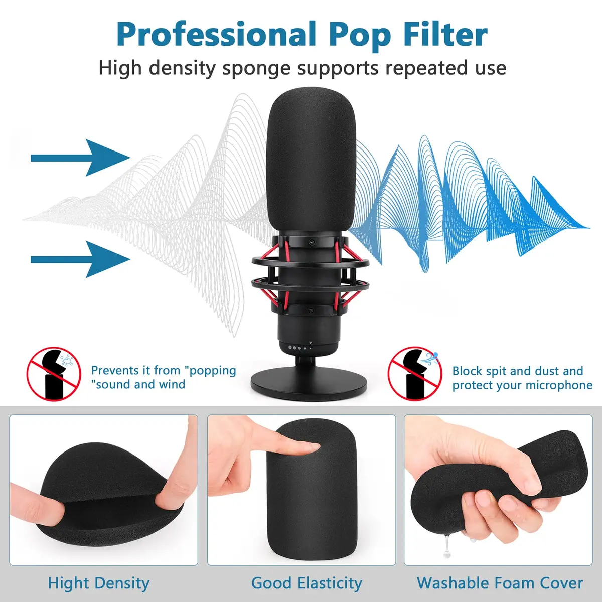 ChromLives Microphone Windscreen Combo Pack for HyperX QuadCast S, Foam & Furry Covers with Elastic Strap | Indoor/Outdoor Use - view 3