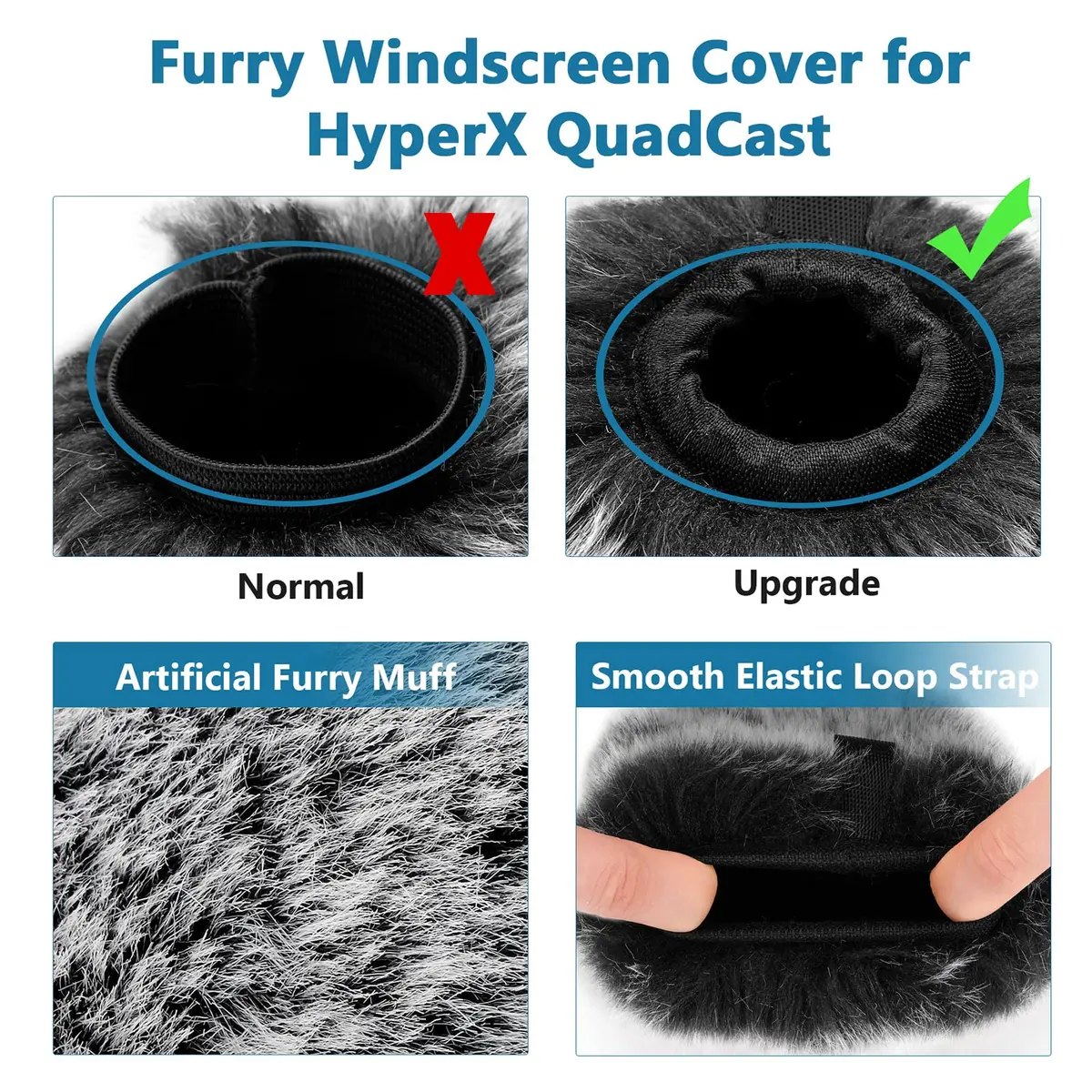 ChromLives Microphone Windscreen Combo Pack for HyperX QuadCast S, Foam & Furry Covers with Elastic Strap | Indoor/Outdoor Use - view 4
