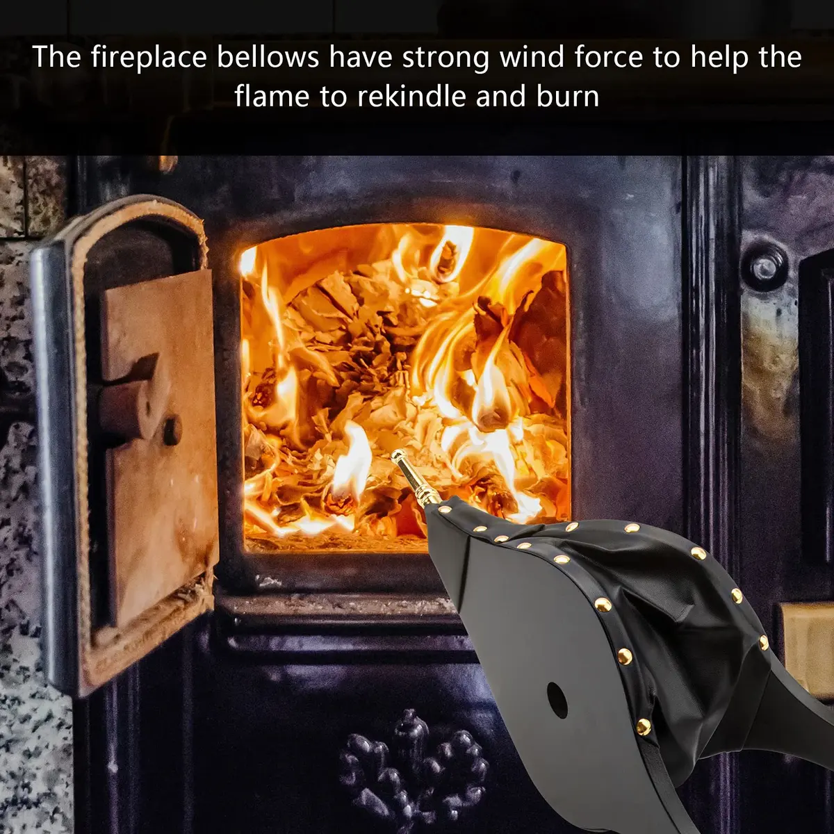 Foedo Fireplace Bellows 17"x 7.5" | Large Wood Stove & Fire Pit Tool with Hanging Strap - view 4