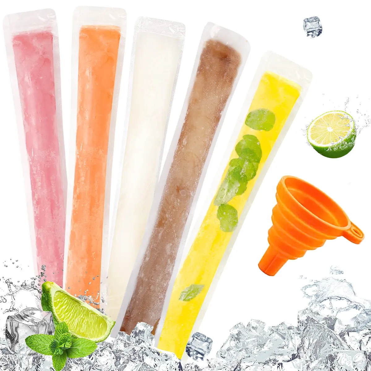 FEBSNOW Disposable Ice Popsicle Mold Bags 120 Pack | BPA-Free, Zip Sealed, 11x2 Inch - main product image