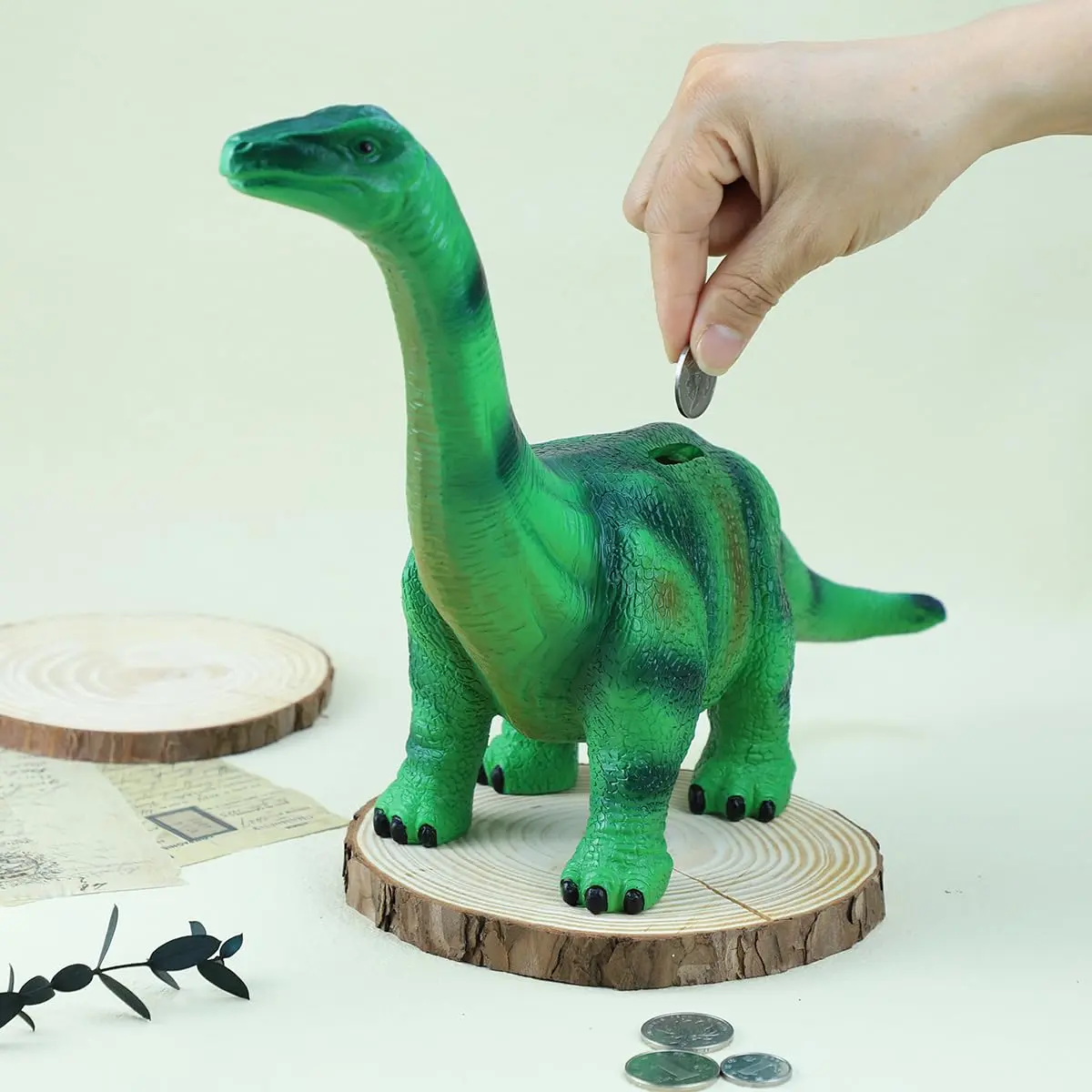 MASSJOY Resin Large Brachiosaurus Piggy Bank | Eco-Friendly Kid's Coin Bank (16in x 12in) - view 2