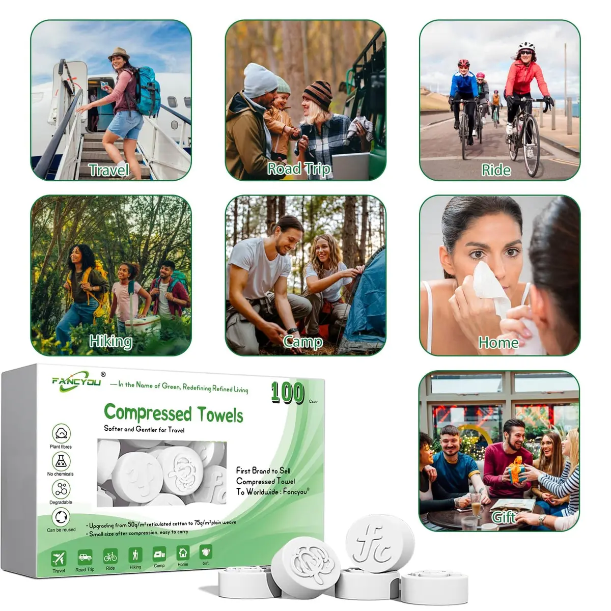 fancyou Compressed Towel Tablets 100 Count (Pack of 1) | Disposable Face Washcloths for Travel, Gym, Home - view 9