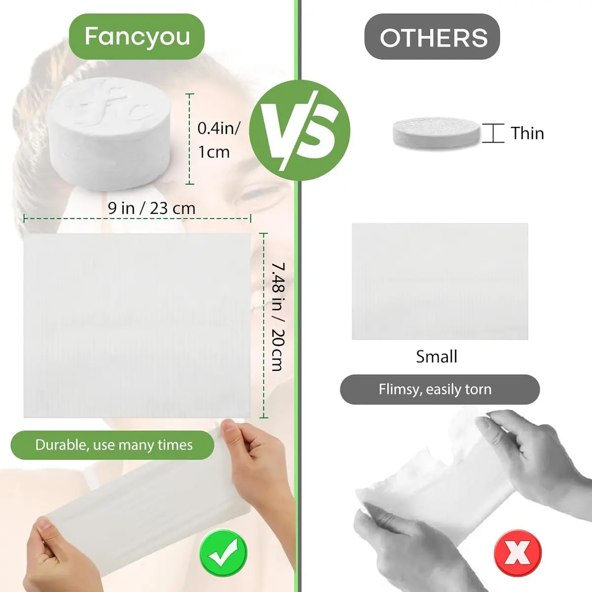 fancyou Compressed Towel Tablets 100 Count (Pack of 1) | Disposable Face Washcloths for Travel, Gym, Home - view 3