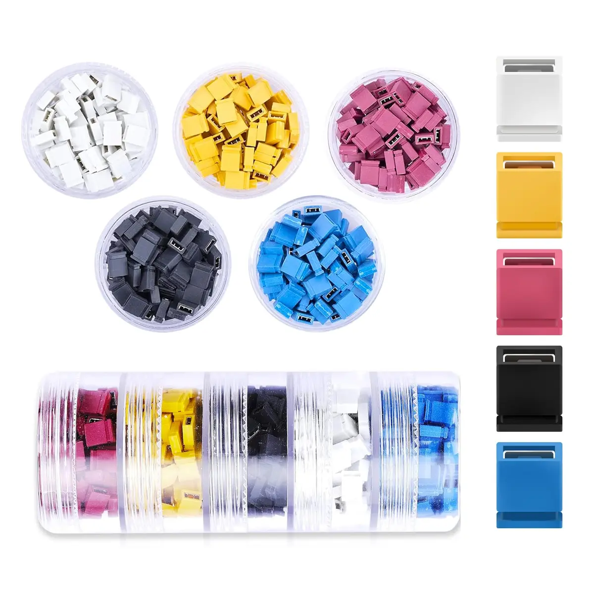 CQRobot 500 Pieces Standard Computer Jumper Caps Header Pin Shunt 2.54mm (0.1 Inch) | 5 Colors, 100 Each - main product image