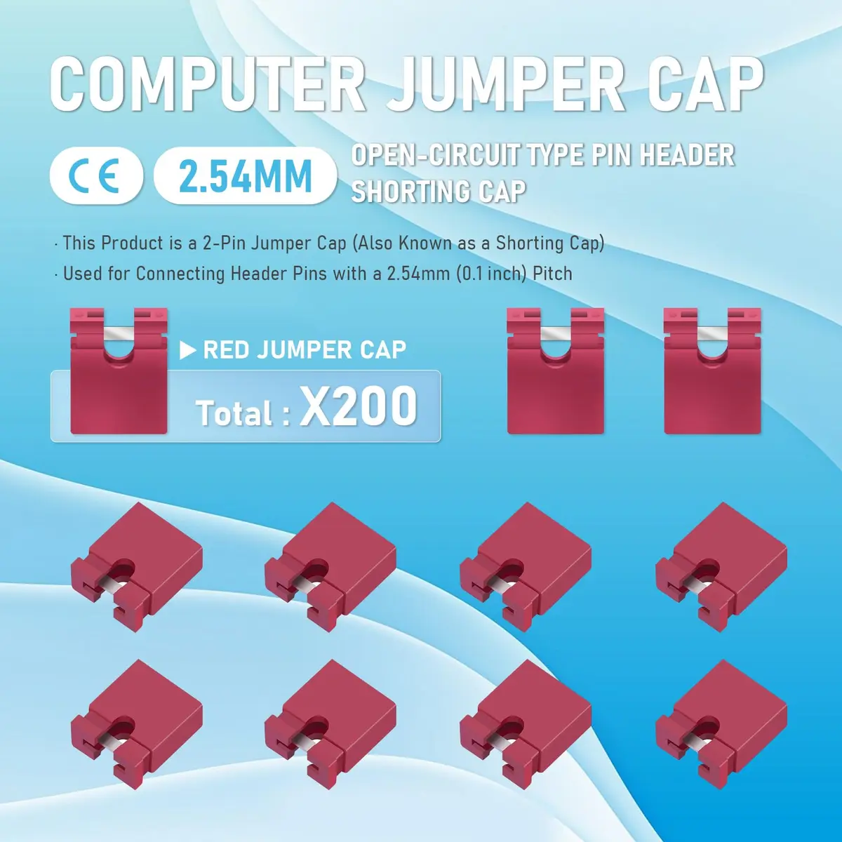CQRobot 200 Pieces Red Standard Computer Jumper Caps Header Pin Shunt 2.54mm (0.1 inch) | For Arduino Raspberry Pi PCB PC DVD HDD Motherboard Projects - view 2