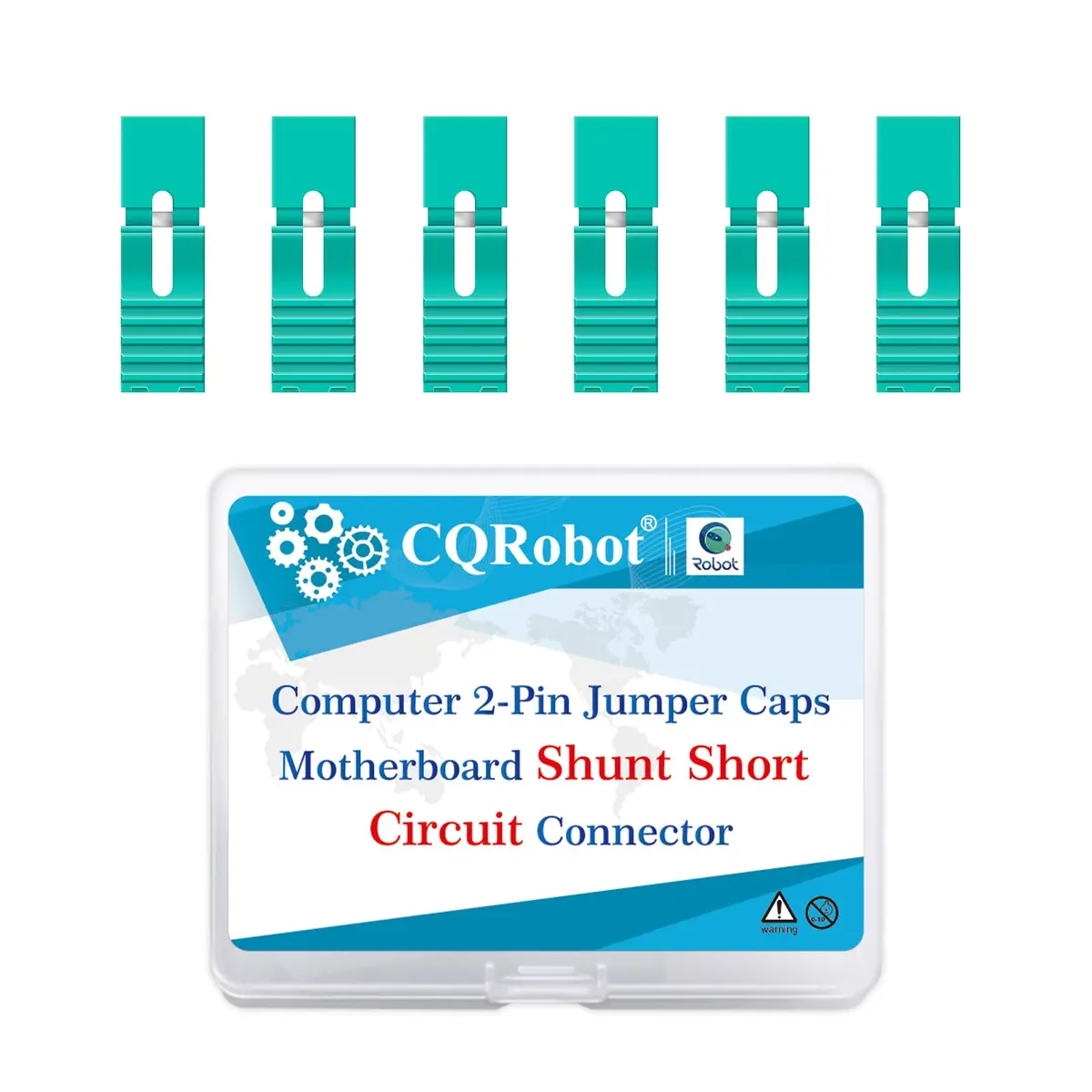 CQRobot 100 Pieces Green Standard Computer Jumper Caps with Handle 2.54mm (0.1 Inch) | For Arduino Raspberry Pi PCB PC DVD HDD Motherboard - main product image