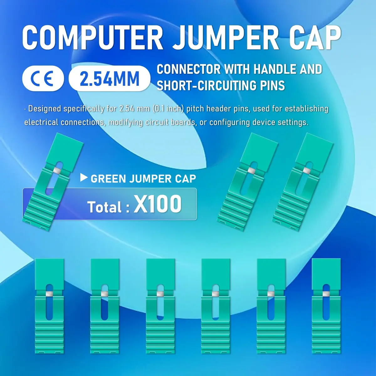CQRobot 100 Pieces Green Standard Computer Jumper Caps with Handle 2.54mm (0.1 Inch) | For Arduino Raspberry Pi PCB PC DVD HDD Motherboard - view 2