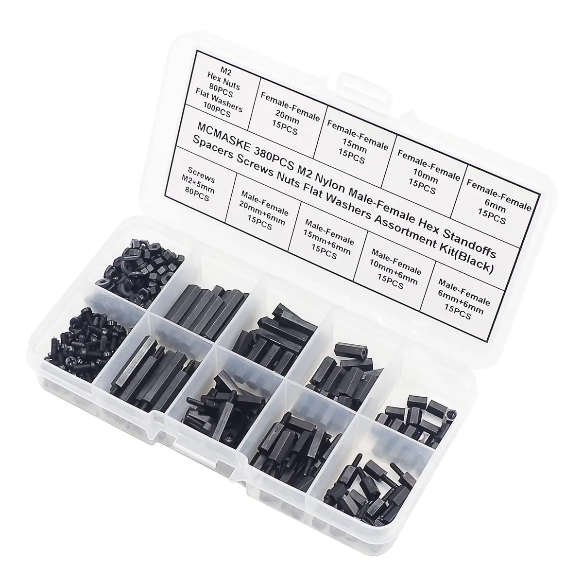 MCMASKE M2 Black Nylon Hex Standoff Spacer Kit 380PCS | For PCB, Arduino, Raspberry Pi Projects - view 5