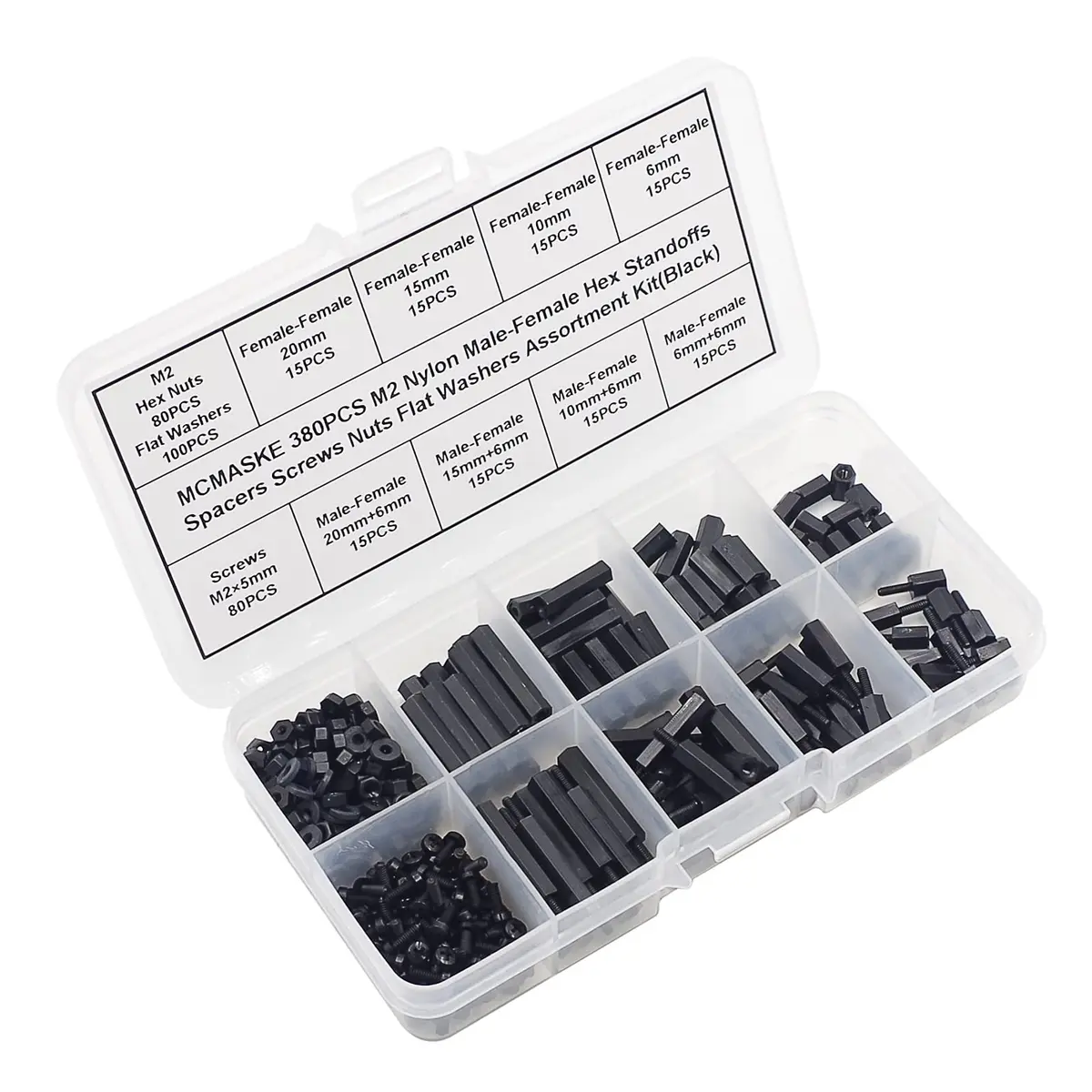 MCMASKE M2 Black Nylon Hex Standoff Spacer Kit 380PCS | For PCB, Arduino, Raspberry Pi Projects - view 3