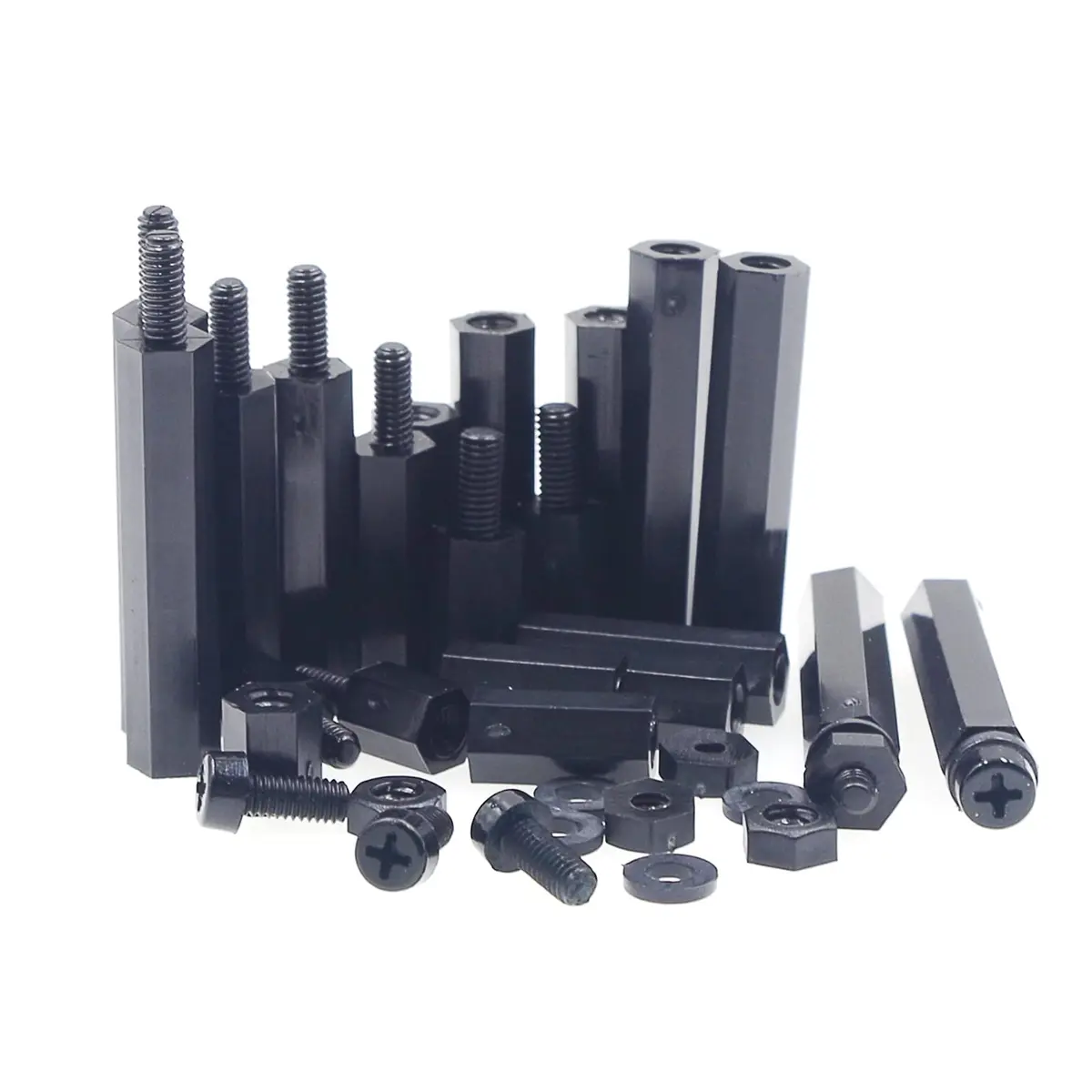MCMASKE M2.5 Black Nylon Hex Standoffs Screws Nuts Flat Washers Kit | 450PCS for PCB, Arduino, Raspberry Pi - view 5