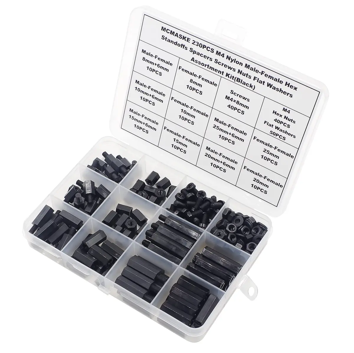 MCMASKE M4 Black Nylon Hex Standoff Screw Nut Washer Kit 230PCS | For PCB, Arduino, Raspberry Pi Projects - view 6