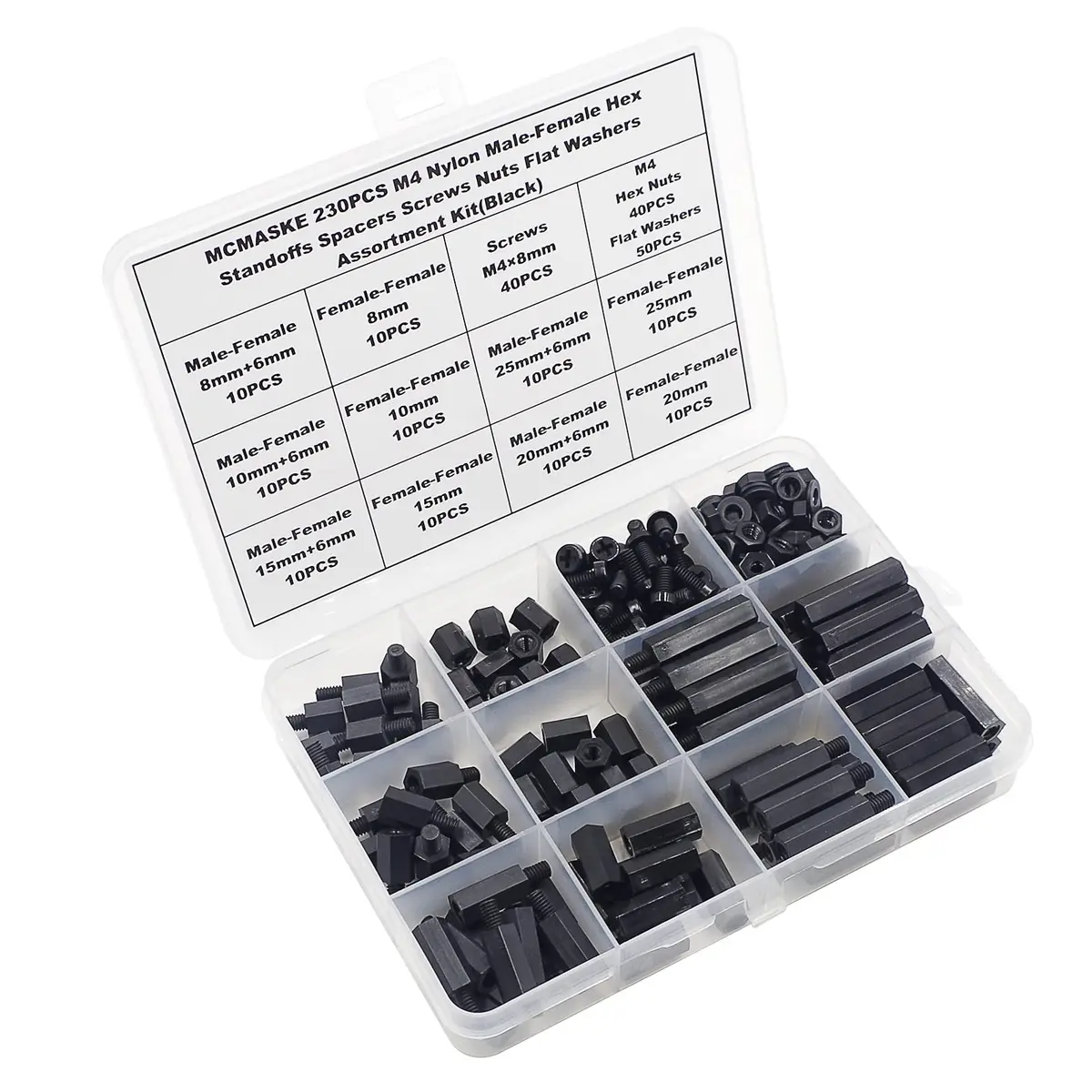 MCMASKE M4 Black Nylon Hex Standoff Screw Nut Washer Kit 230PCS | For PCB, Arduino, Raspberry Pi Projects - view 4