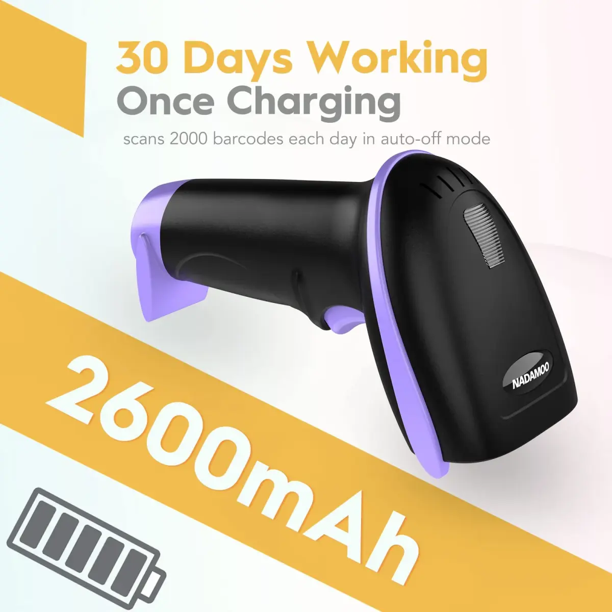 NADAMOO Wireless Barcode Scanner 1D Laser Violet | 400m Transmission Distance - view 4