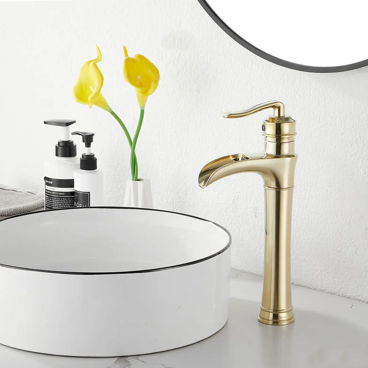 GGStudy Brushed Gold Bathroom Faucet Tall Waterfall Single Handle 11.8inch | Suitable for Vessel Sink - view 6