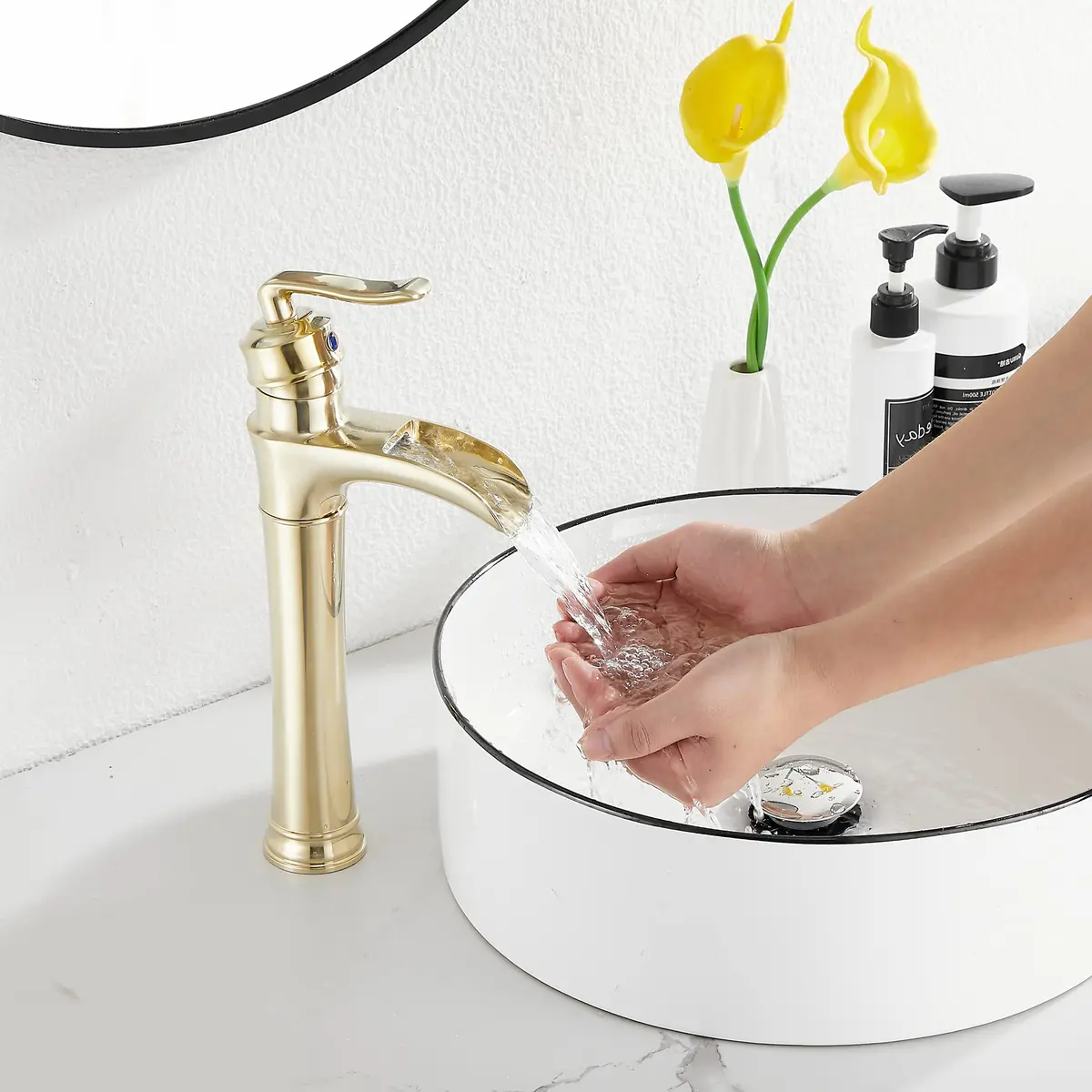GGStudy Brushed Gold Bathroom Faucet Tall Waterfall Single Handle 11.8inch | Suitable for Vessel Sink - view 7