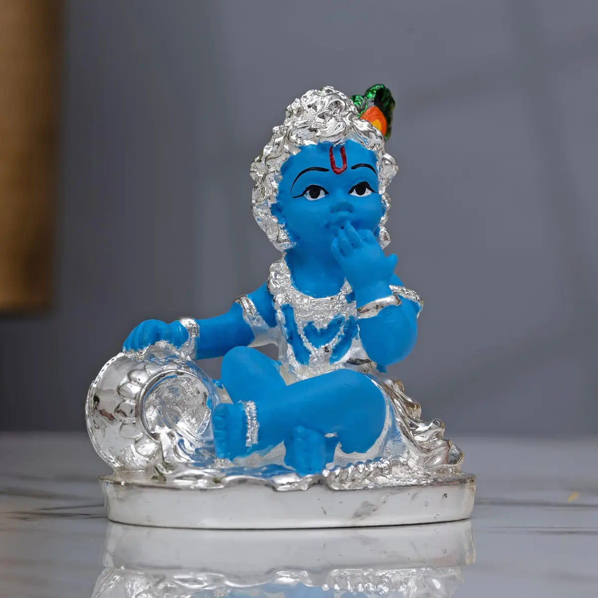 Idolkart 999 Pure Silver Coated Lord Krishna Idol 12 cm (4.72 in) | Handcrafted Laddu Gopal Murti for Home Decor - main product image