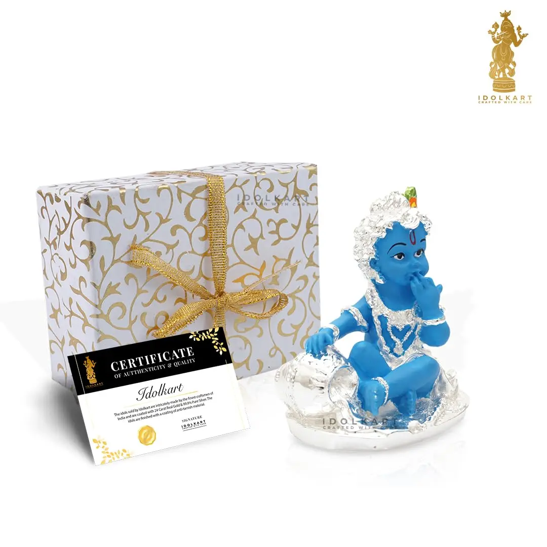 Idolkart 999 Pure Silver Coated Lord Krishna Idol 12 cm (4.72 in) | Handcrafted Laddu Gopal Murti for Home Decor - view 5