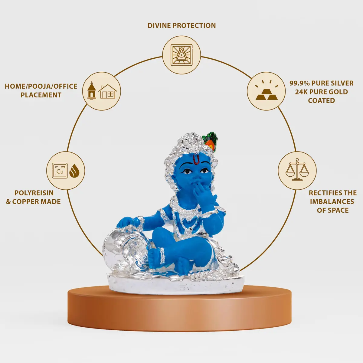 Idolkart 999 Pure Silver Coated Lord Krishna Idol 12 cm (4.72 in) | Handcrafted Laddu Gopal Murti for Home Decor - view 6