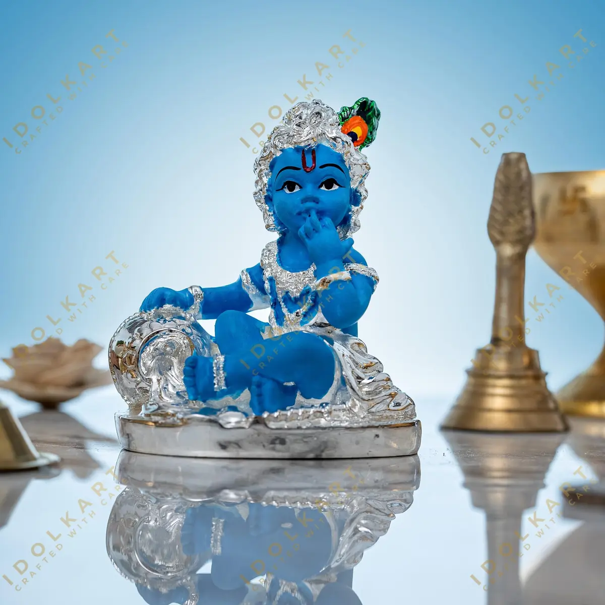 Idolkart 999 Pure Silver Coated Lord Krishna Idol 12 cm (4.72 in) | Handcrafted Laddu Gopal Murti for Home Decor - view 7