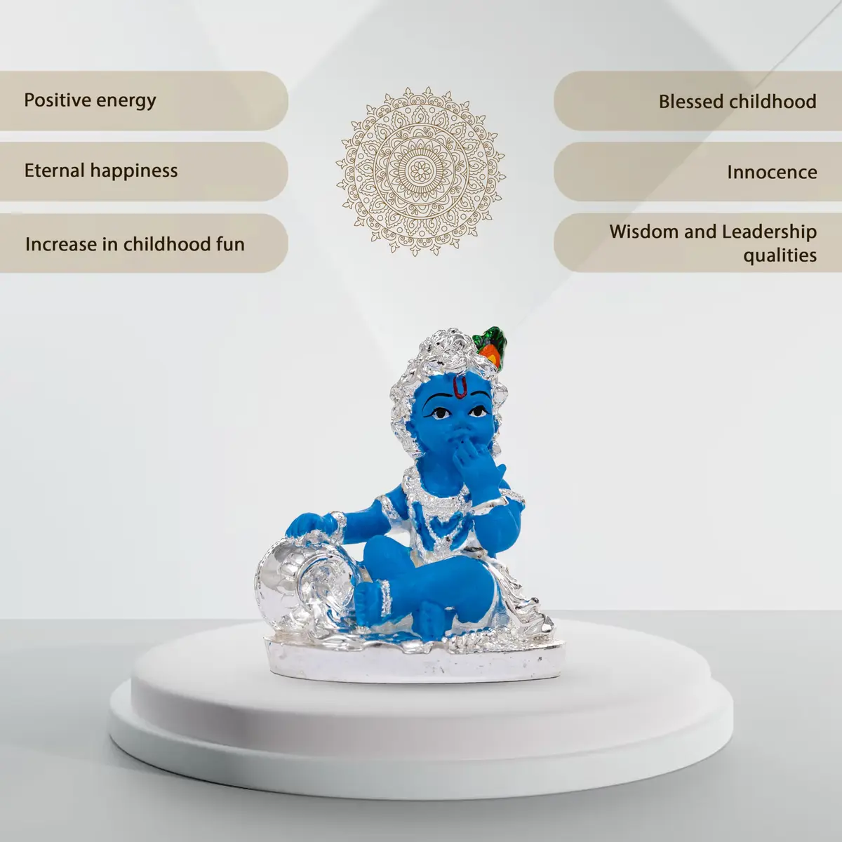 Idolkart 999 Pure Silver Coated Lord Krishna Idol 12 cm (4.72 in) | Handcrafted Laddu Gopal Murti for Home Decor - view 8