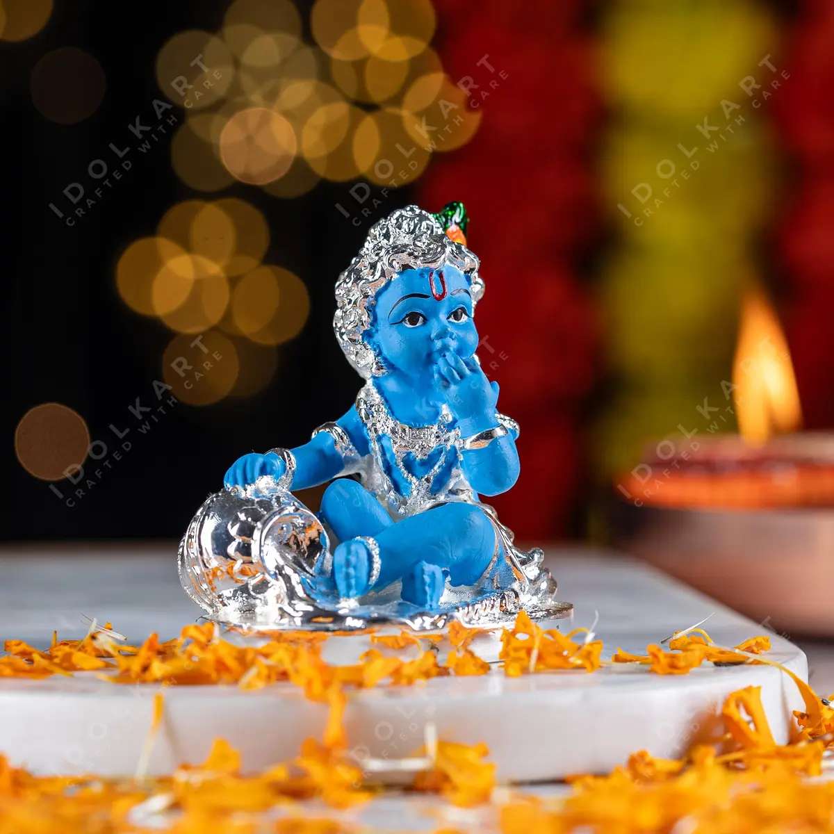 Idolkart 999 Pure Silver Coated Lord Krishna Idol 12 cm (4.72 in) | Handcrafted Laddu Gopal Murti for Home Decor - view 2