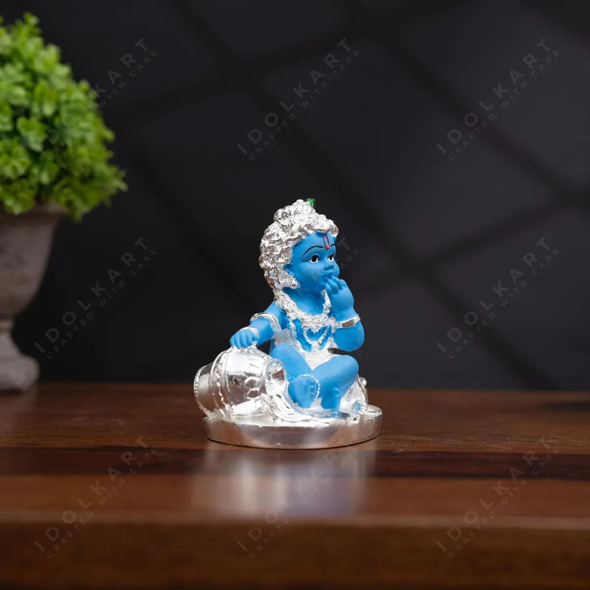 Idolkart 999 Pure Silver Coated Lord Krishna Idol 12 cm (4.72 in) | Handcrafted Laddu Gopal Murti for Home Decor - view 3