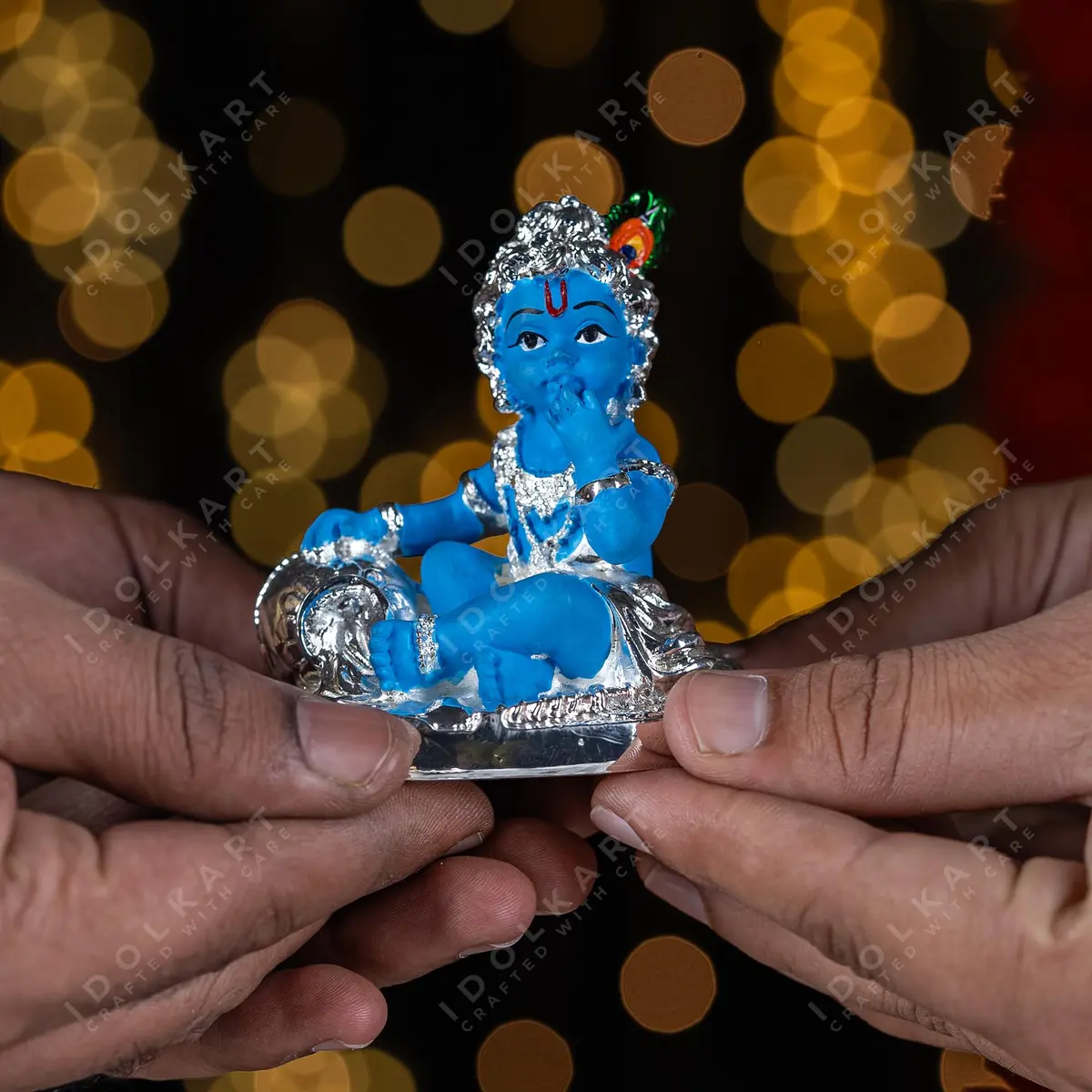 Idolkart 999 Pure Silver Coated Lord Krishna Idol 12 cm (4.72 in) | Handcrafted Laddu Gopal Murti for Home Decor - view 4