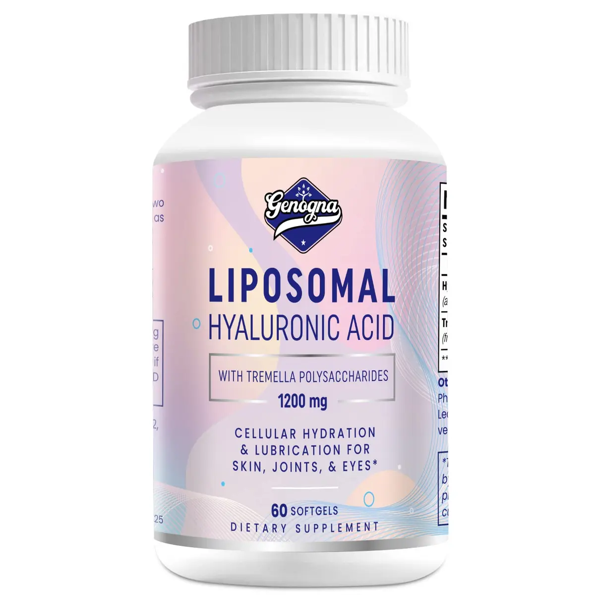 Genogna Liposomal Hyaluronic Acid Supplement 1000mg 60 Softgels | Skin & Hair Support with Superior Absorption - main product image