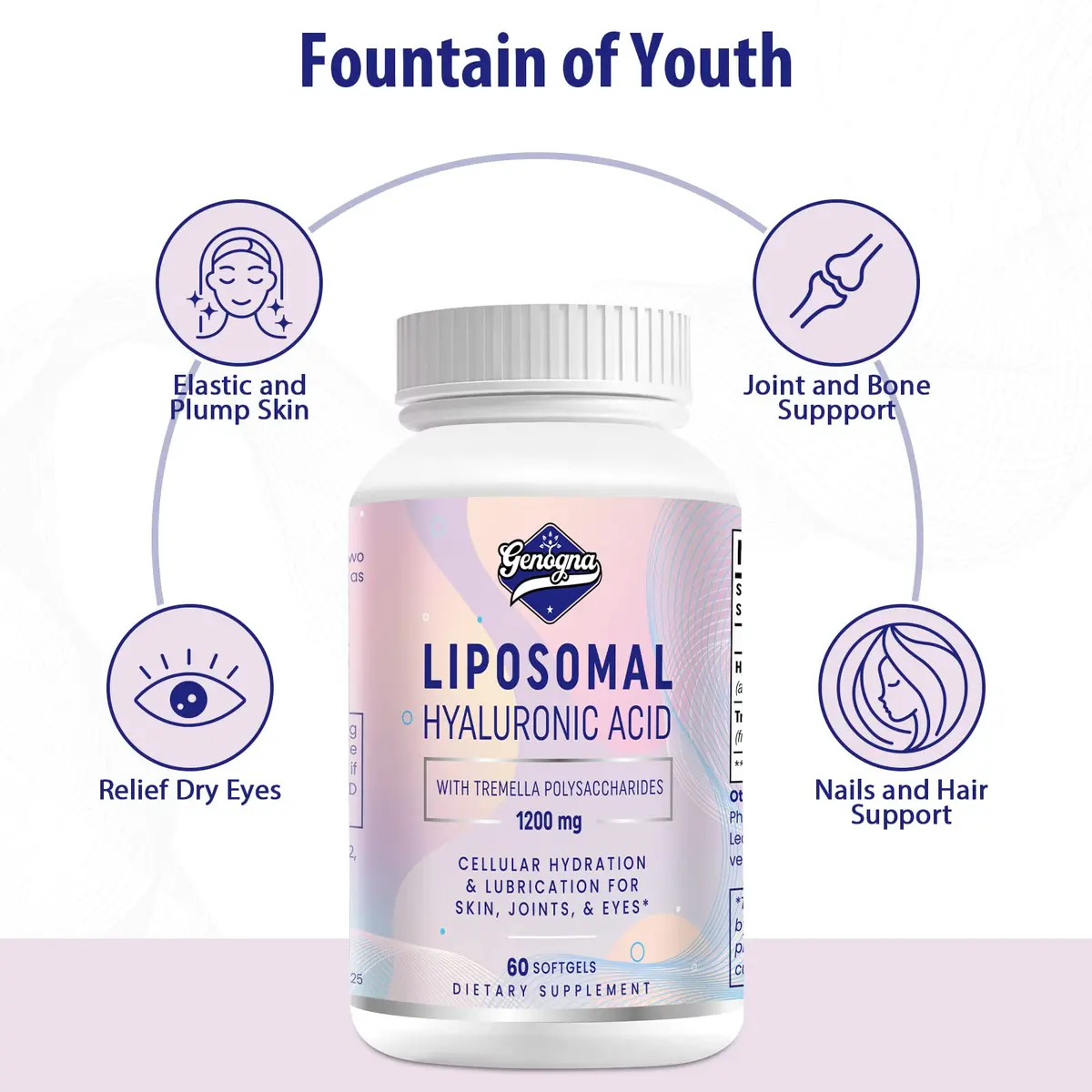 Genogna Liposomal Hyaluronic Acid Supplement 1000mg 60 Softgels | Skin & Hair Support with Superior Absorption - view 5