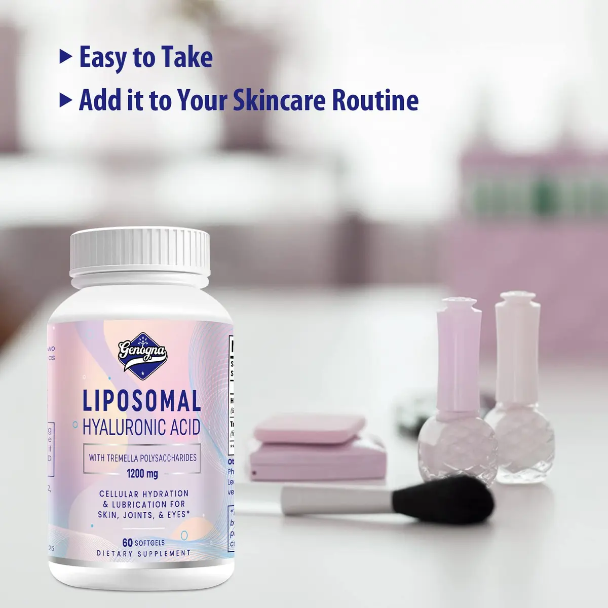 Genogna Liposomal Hyaluronic Acid Supplement 1000mg 60 Softgels | Skin & Hair Support with Superior Absorption - view 6