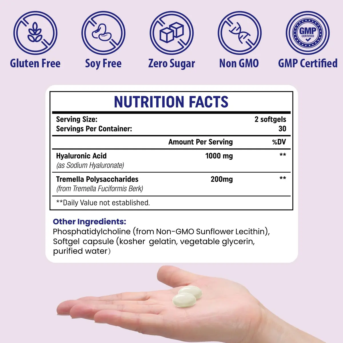 Genogna Liposomal Hyaluronic Acid Supplement 1000mg 60 Softgels | Skin & Hair Support with Superior Absorption - view 7