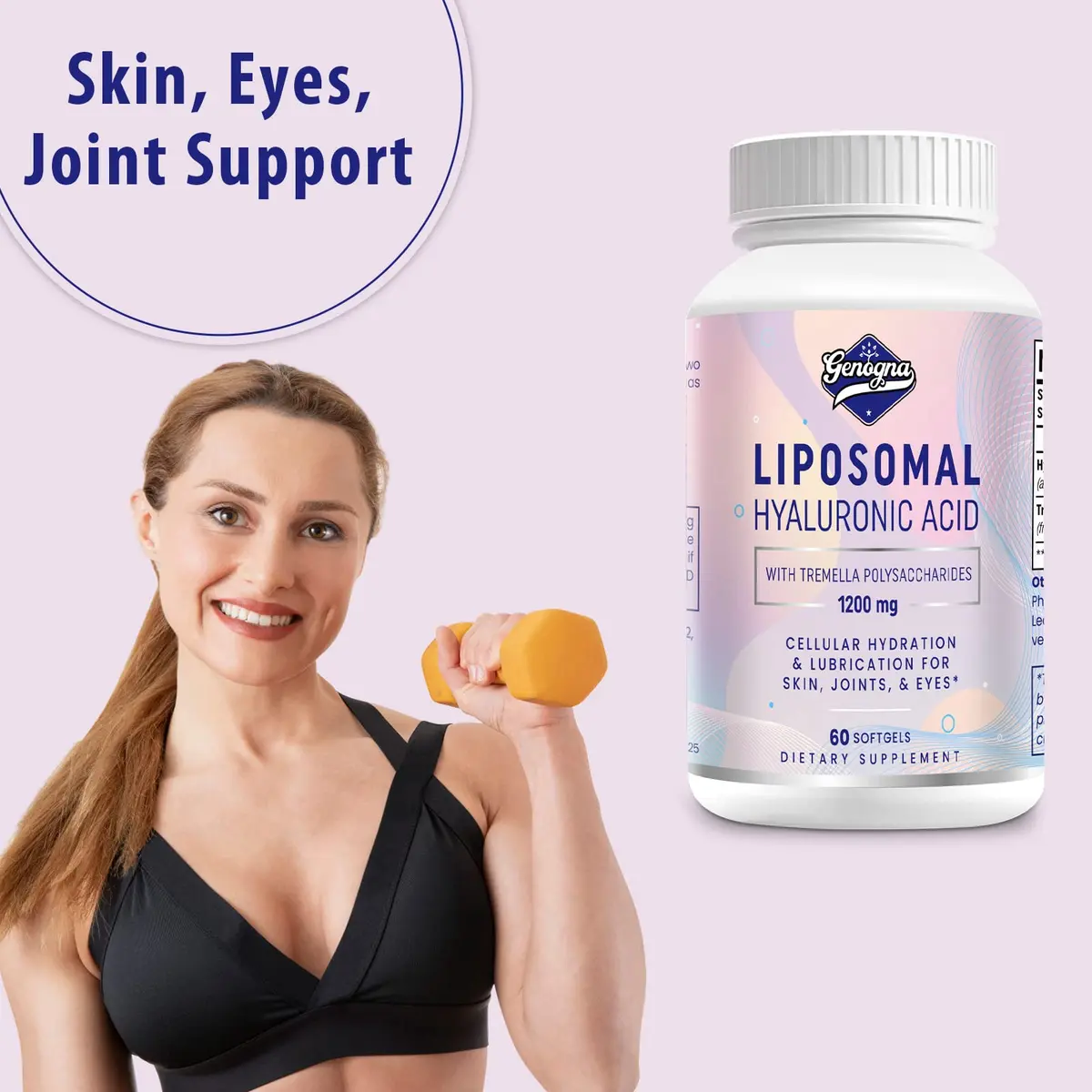 Genogna Liposomal Hyaluronic Acid Supplement 1000mg 60 Softgels | Skin & Hair Support with Superior Absorption - view 2