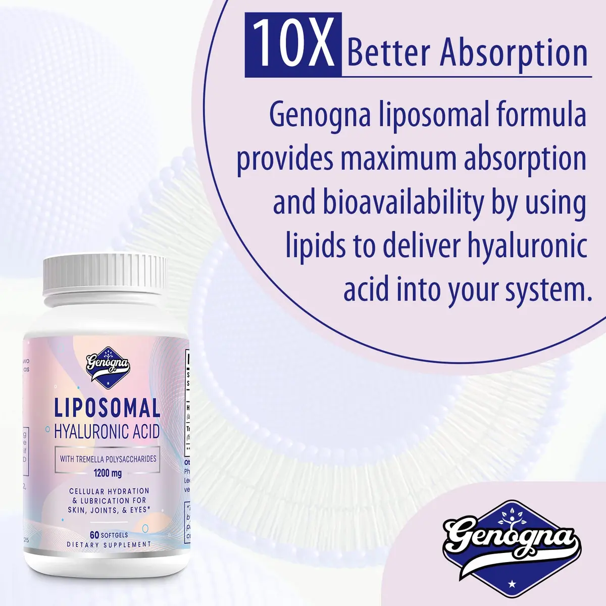 Genogna Liposomal Hyaluronic Acid Supplement 1000mg 60 Softgels | Skin & Hair Support with Superior Absorption - view 4