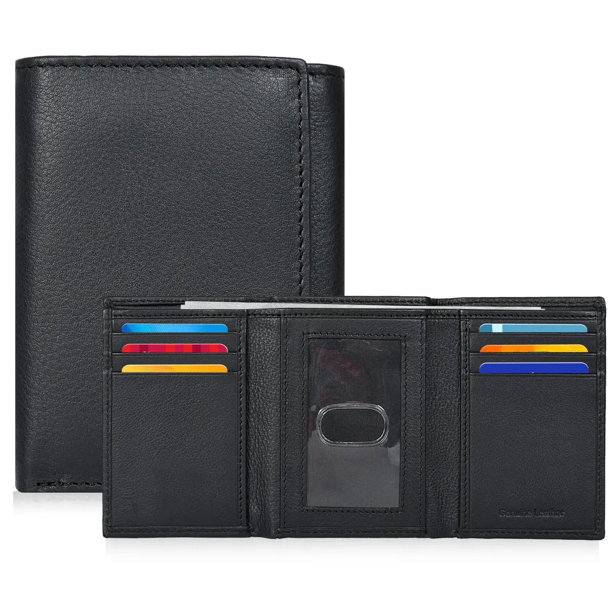 Oak Leathers Trifold Wallet RFID Blocking Slim with ID Window, Classic Black 1.27 cm (1 inch) - main product image